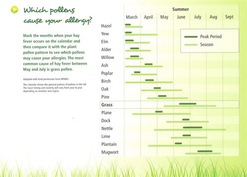 Hay Fever Pollen Seasons for grass and trees